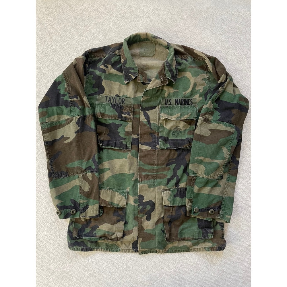 Vintage 90s American Apparel Mens Small Long Jacket Green Woodland Camo USMC